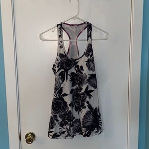 lululemon black & white floral racerback tank top